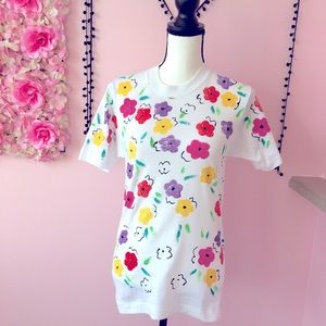 Flower floral rainbow tee shirt white